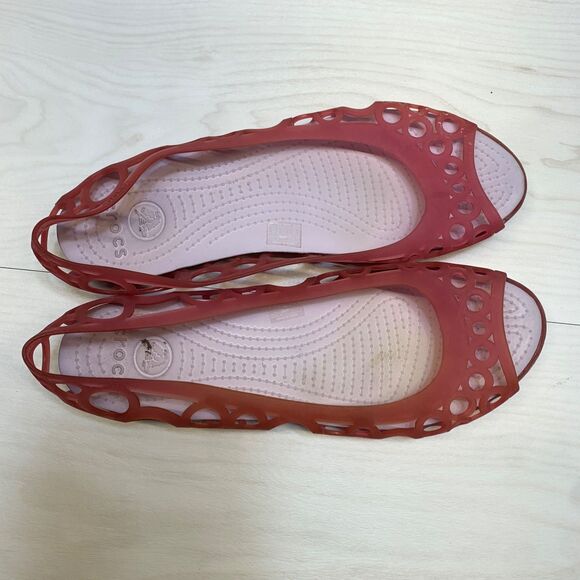 Crocs Adrina Flat Shoe Open Toe Circle Cut Out Toe Ballet Pink Jelly Womens 11 - Picture 9 of 9